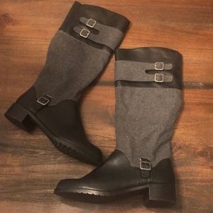 Black and gray riding style boots
